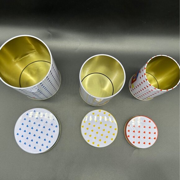 Vintage Metal Canister Set Heart Home 1980s JSNY Red Blue Yellow Cottagecore - Picture 2 of 9